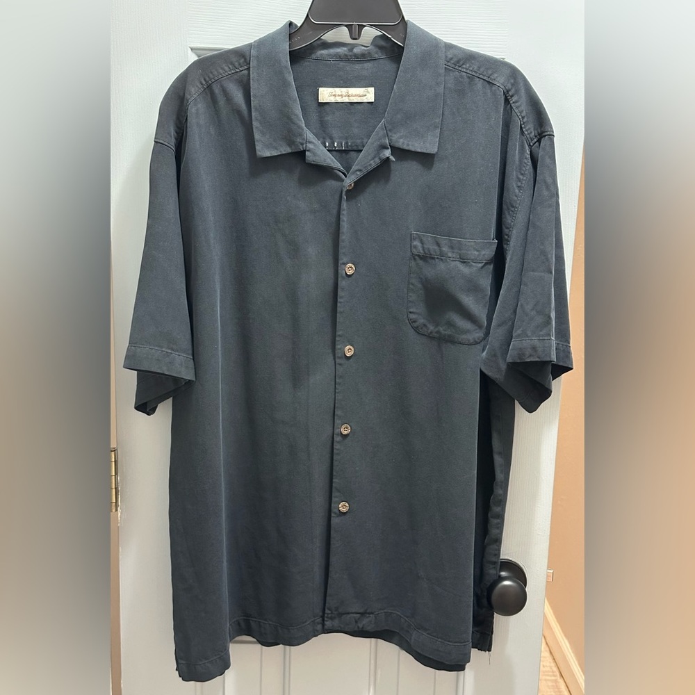 Vintage Tommy Bahama Men's Tropic Isles Short Sleeve Shirt 100% Silk Black XXL